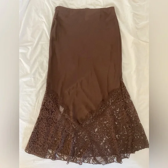 ZARA ZW COLLECTION SATIN EFFECT BROWN LACE SKIRT | ref no. 5919/212/700 - Picture 10 of 14